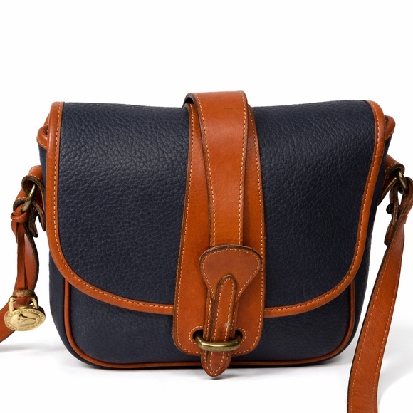 Dooney & Bourke Leather Crossbody Bag Navy Brown Vintage Style Designer Handbag - Picture 14 of 15